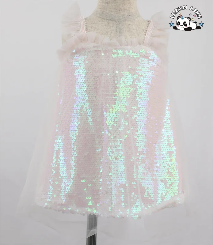 LEZONKIDS - 2024 New Fashion Summer Clothing Camisole Daily Life Girls Dress Sequin Patches Party Girls Dress